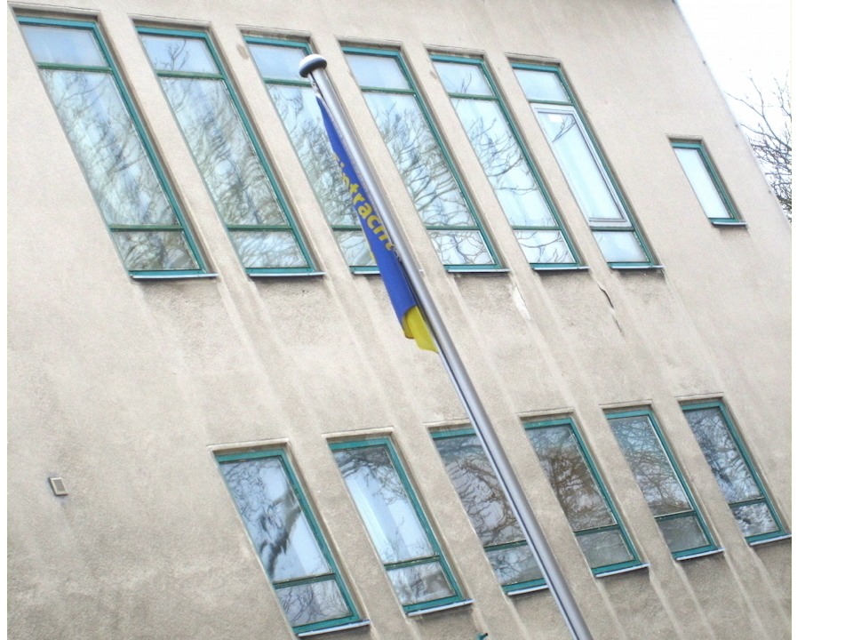 Hissfahne des mit der Realschule Maschstraße (eine von rund 30 Braunschweiger und 15 auswärtigen Schulen) im Rahmen der »Löwenbande« kooperierenden Sportvereins Eintracht Braunschweig. 20130209113200#2906